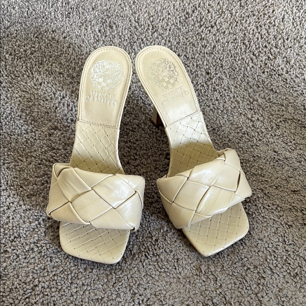 Vince Camuto Cream Braided Leather Heeled Slides